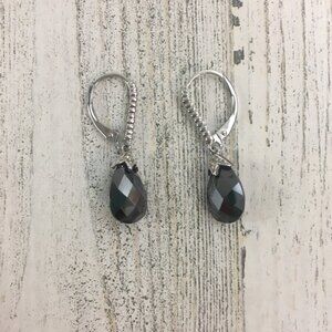 DIAMONIQUE Lever Back Drop Earrings Sterling Silver Gray Black QVC Vtg Y2K